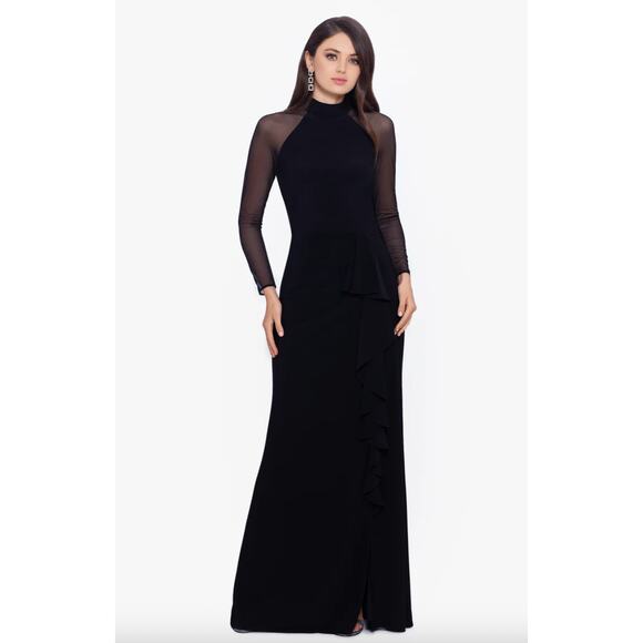Betsy & Adam Valerie Long Mock Neck Mesh Long Sleeve Dress - Picture 1 of 13